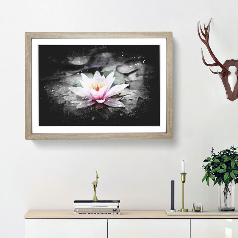 A Pale Pink Water Lily - Picture Frame Graphic Art Print, 62cm H x 87cm W x 2cm D, Oak Framed