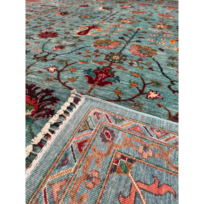 Tapis bleu sarcelle en laine et coton Original