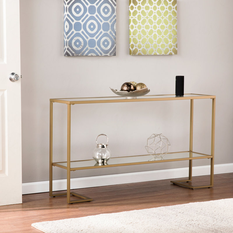 Narrow Console Table, Gold With Mirror, Doré