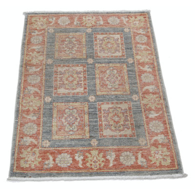 Tapis à motif géométrique turc en laine noué à la main 2,2 x 3 pi