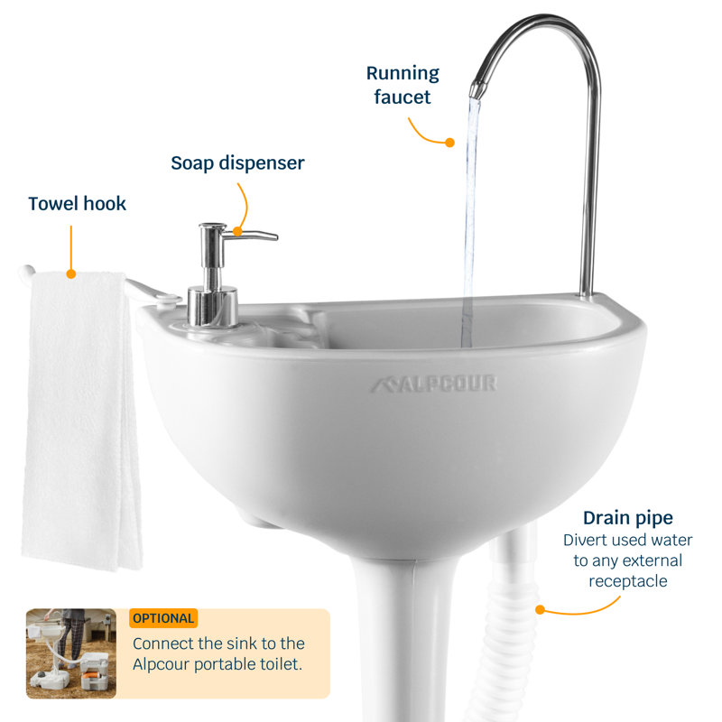 Évier de camping portatif Alpcour 17L - Station d'hygiène à pompe à pied avec porte-serviettes et distributeur de savon