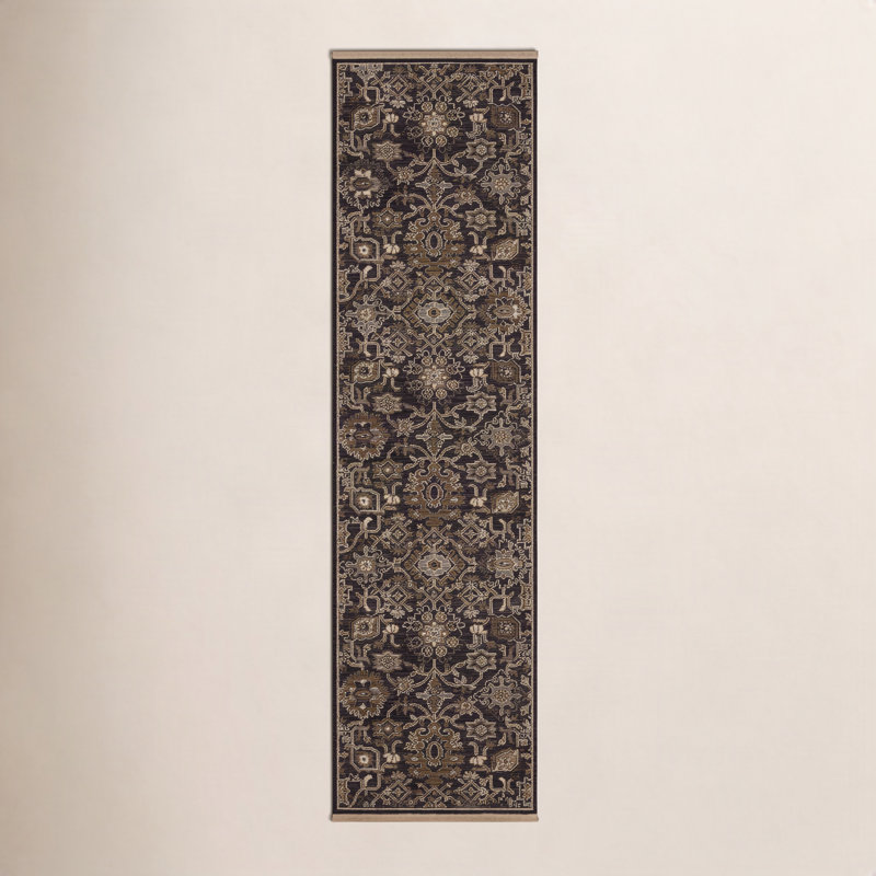 Tapis gris anthracite / brun clair en laine mélangée Kuester, Tapis de couloir 2 pi 6 po x 10 pi