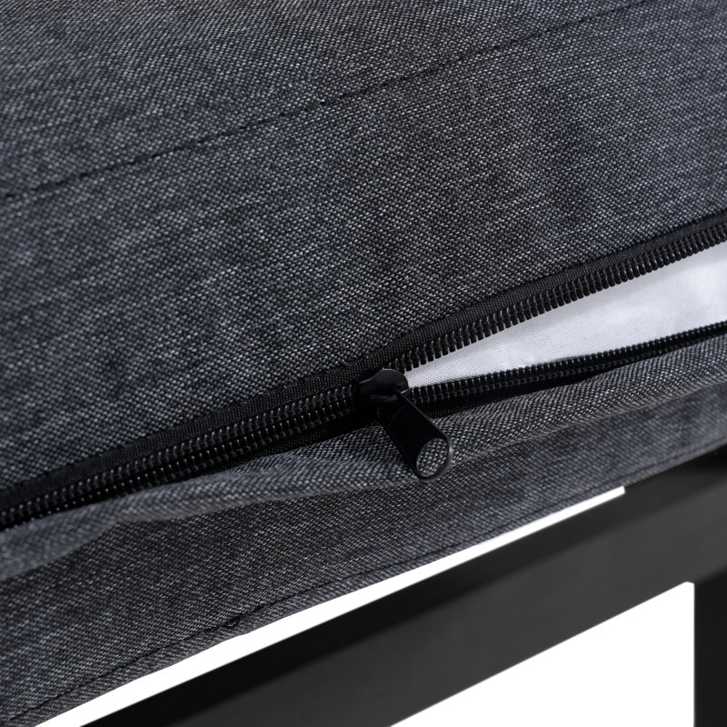 Ensemble de patio extérieur en teck pour six personnes avec coussins et deux tables Polett, Gris foncé, Noir