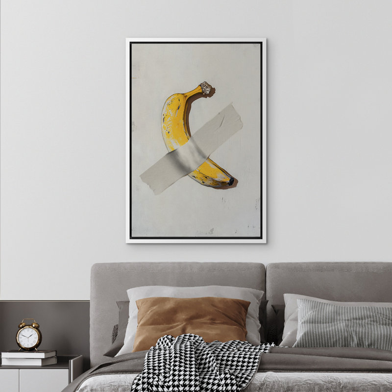 «A Yellow Banana Duct-scoted To A Wall», reproduction d'art sur toile encadrée, Blanc, H 36 po x l 24 po