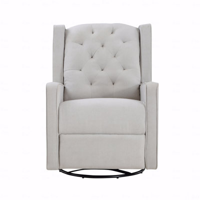 Fauteuil oscillant touffeté pivotant avec fonction inclinable en tissu gris pâle