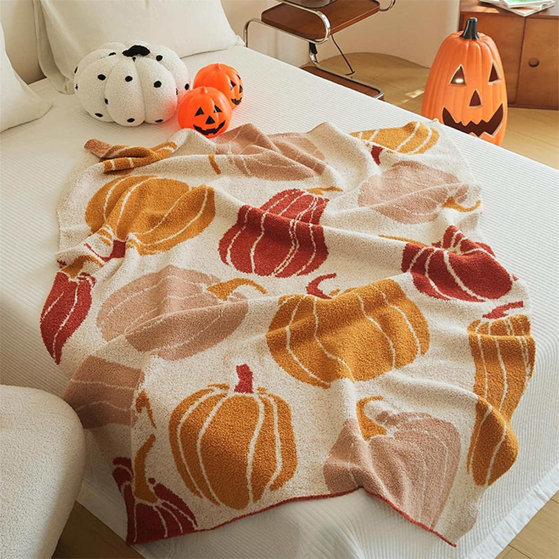 Plaid doux double face à motifs de citrouilles pour canapé-lit, décoration d'automne et d'Halloween