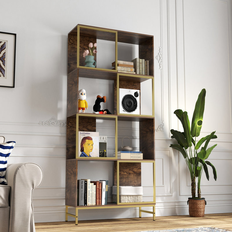 4-Tier Industrial Bookcase, Rustic Wood And Metal Frame, Asymmetrical Shelf Design, Display Storage Shelf