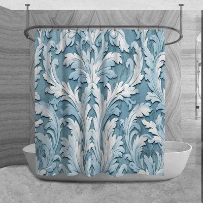 Acanthus Shower Curtain Mediterranean Bathroom Decor Blue