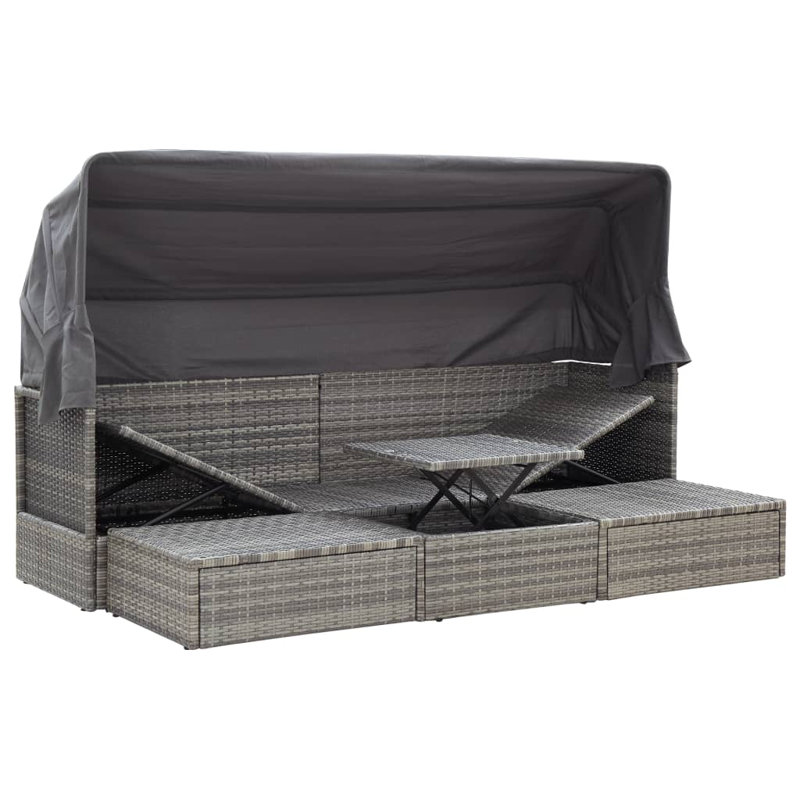 Patio Lounge Bed with Roof Mixed Poly Rattan, Gray, Gray