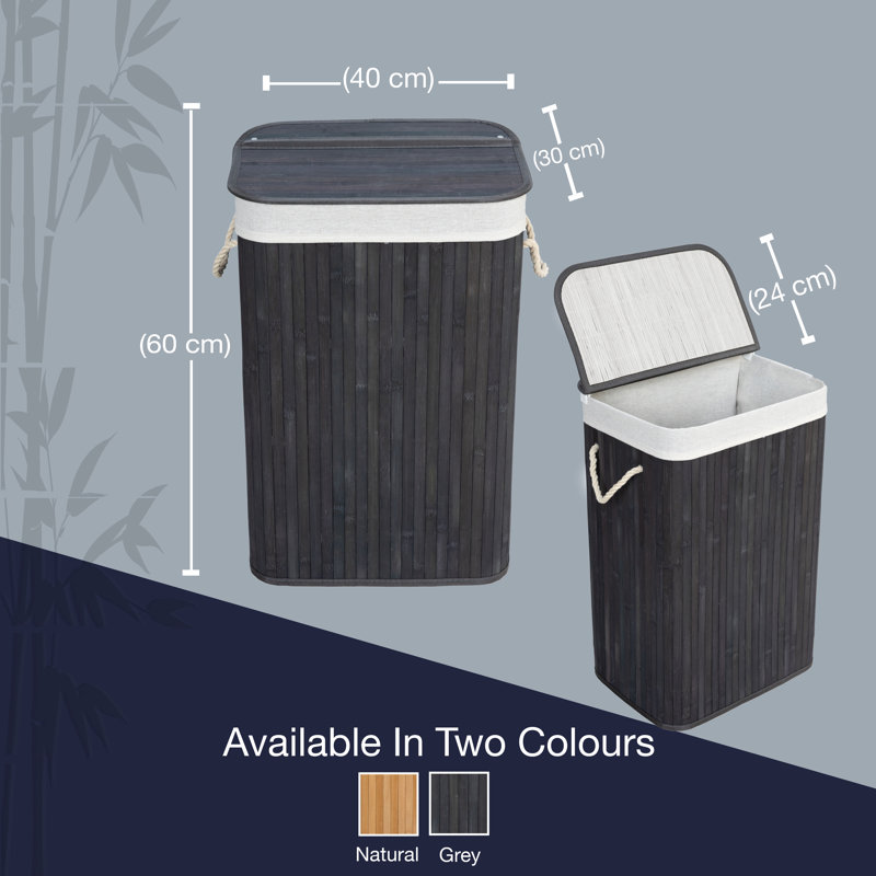 Califf Bamboo Laundry Hamper with Handles, Grey