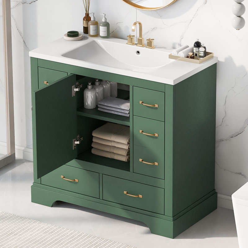 Meuble-lavabo 36 po, Vert, Doré