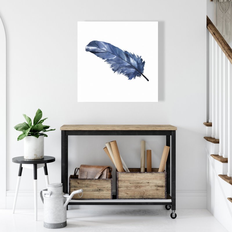Toile plume bleue | Élégante décoration murale de chambre à coucher Plumes élégantes