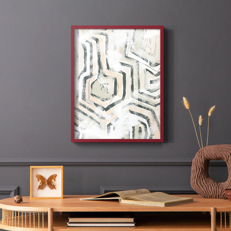 Sand Glyphs I, reproduction encadrée - bois massif, H 10 po x l 8 po, Rouge