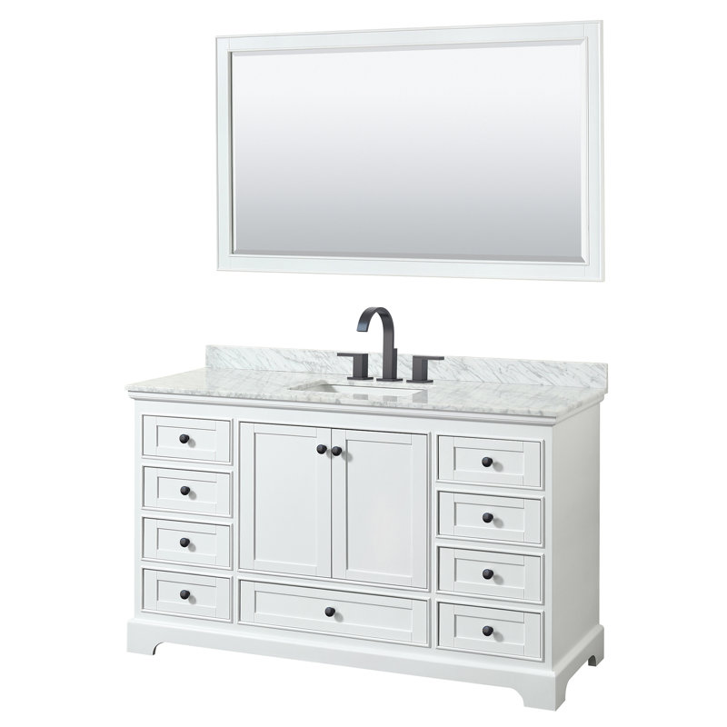 Deborah 60'' White Single Freestanding Vanity with Carrara Marble and Gold Trim