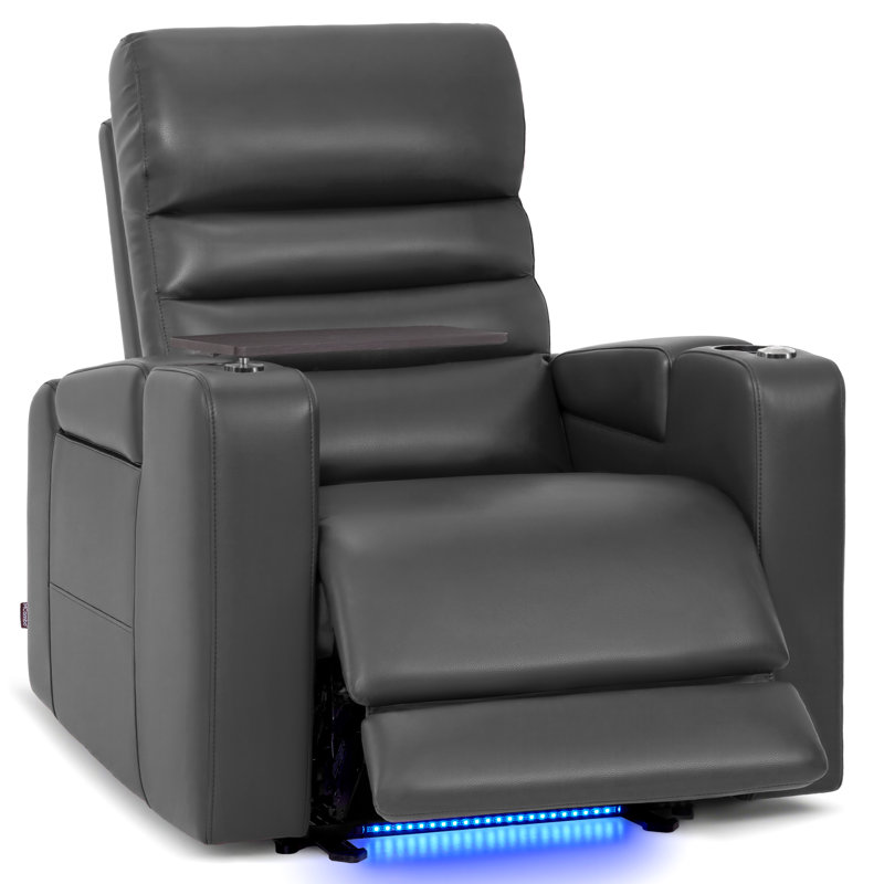 Zero-Gravity Power Reclining Home Theater Seating with Adjustable Headrest & Swivel Tray, Dark Grey, Faux Leather