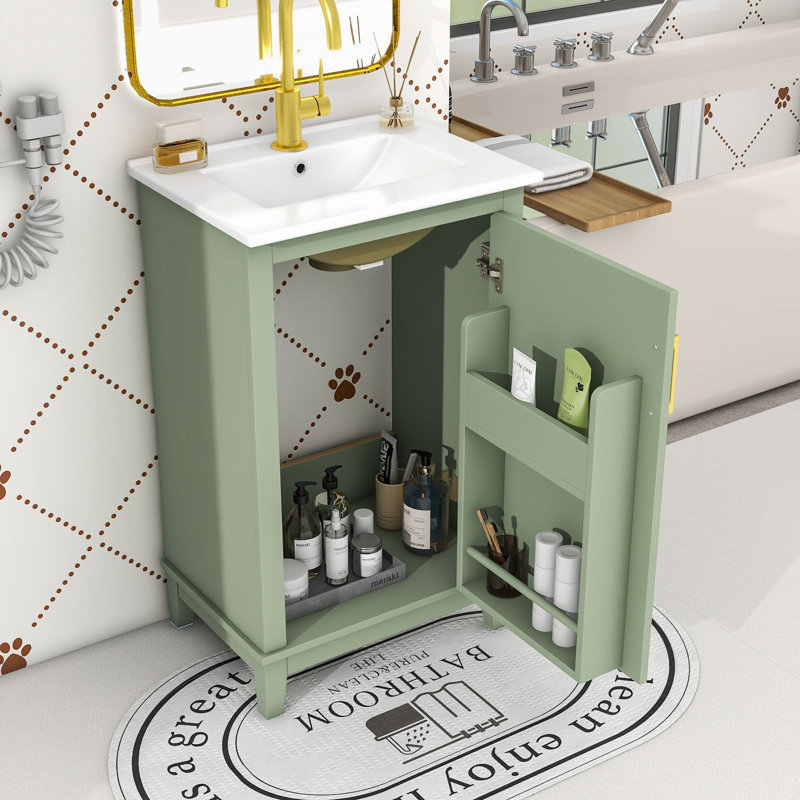 Meuble-lavabo de 20 pouces avec lavabo en céramique et porte à fermeture douce, Vert