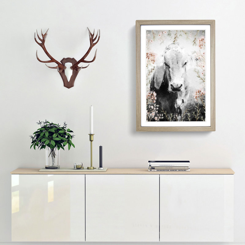 Jersey Cow in the Meadow - Picture Frame Painting Print, Oak Framed, 48cm H x 36cm W x 2cm D