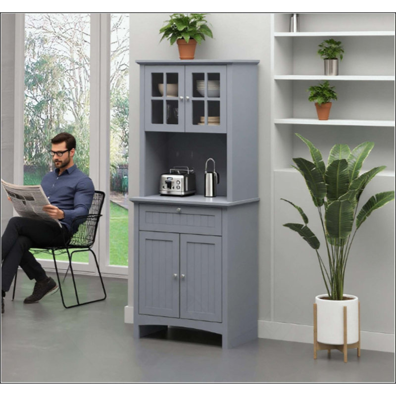 Armoire de rangement à plusieurs niveaux avec tablettes réglables et tiroir central pour une organisation efficace, Gris