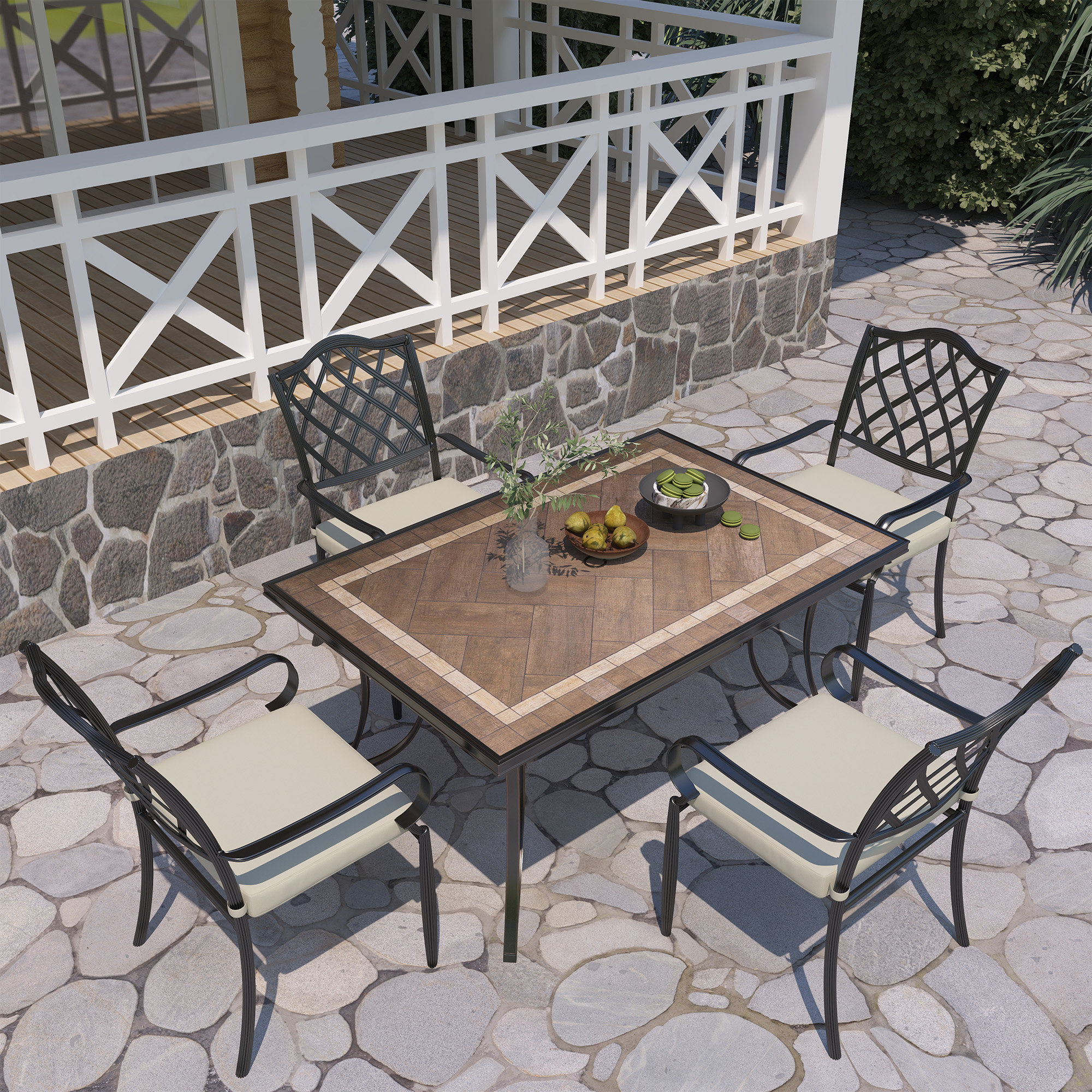 Canora Grey 4 - Person Rectangular Outdoor Dining Set with Cushions ...