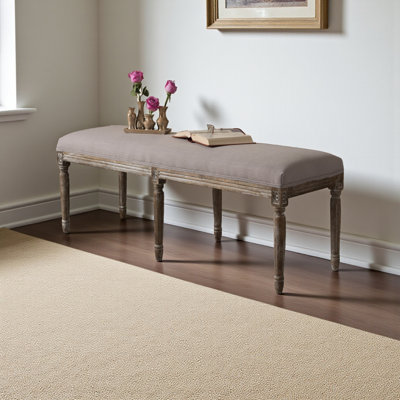 Reggie Antique Beige Linen Fabric Upholstered Bench, 18.75'' H X 51.25'' W X 16.25'' D