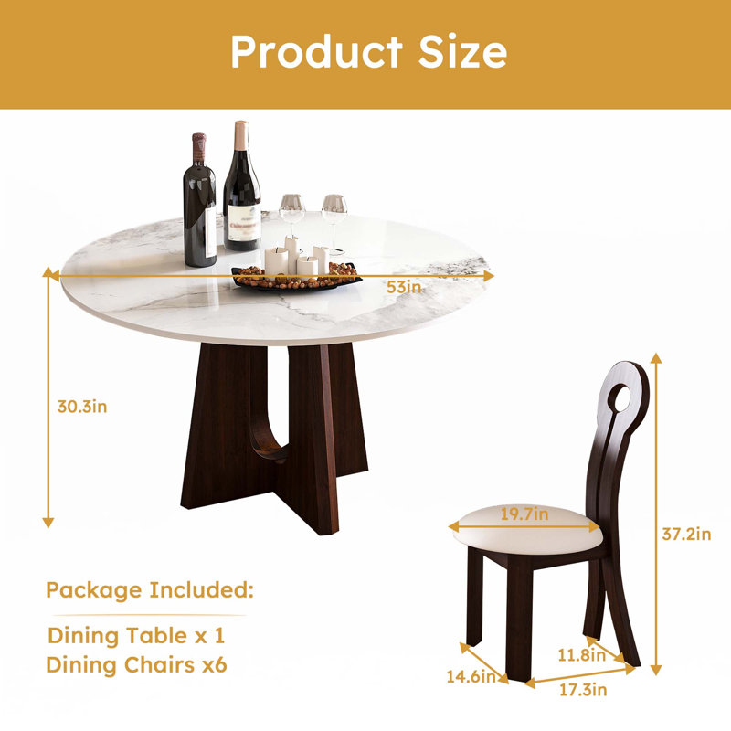 53" Sintered Stone Round Dining Table Set, 7