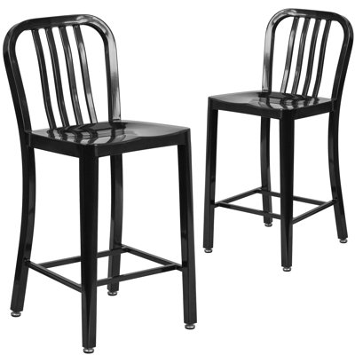 Commercial Grade Metal Indoor-Outdoor Stool with Vertical Slat Back