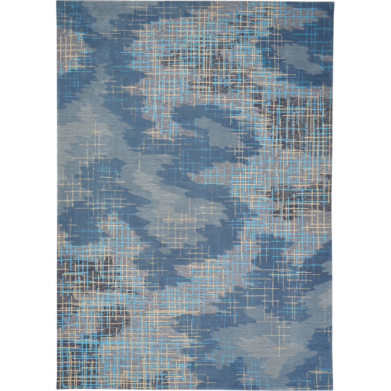 Tapis décoratif bleu/beige Touffeté à la main à motif abstrait LaVonne, Rectangle 3 pi 9 po x 5 pi 9 po