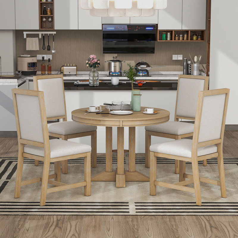 4 - Person Extendable Pedestal Dining Set, Natural Wood