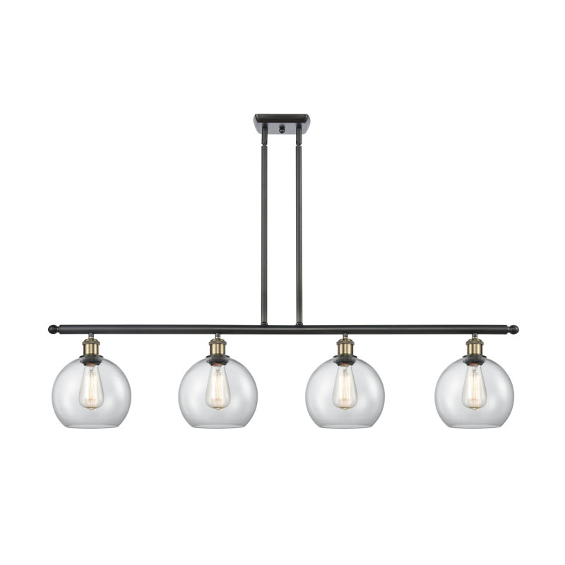 Luminaire suspendu linéaire à 4 lumières pour îlot de cuisine Baptista, Transparent, Laiton antique noir, DIRIGÉ