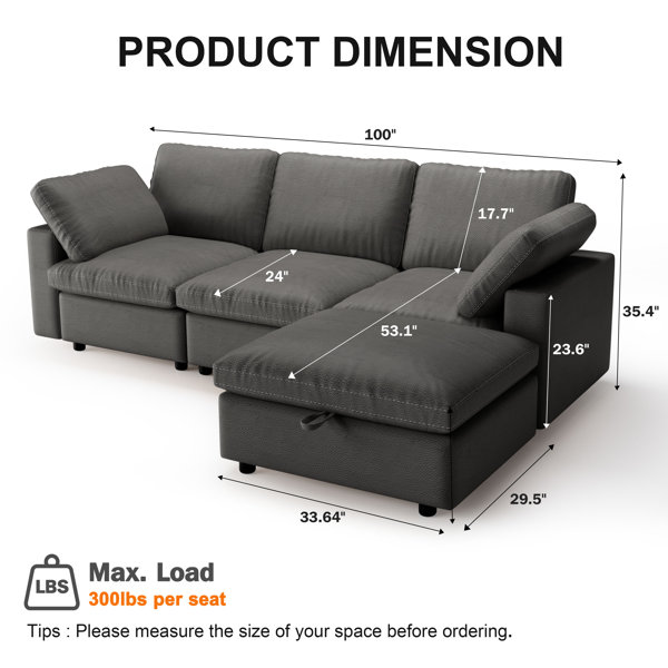 Latitude Run® 100" Pu L Shaped Sectional Couch ,Modern Modular Sofa ...