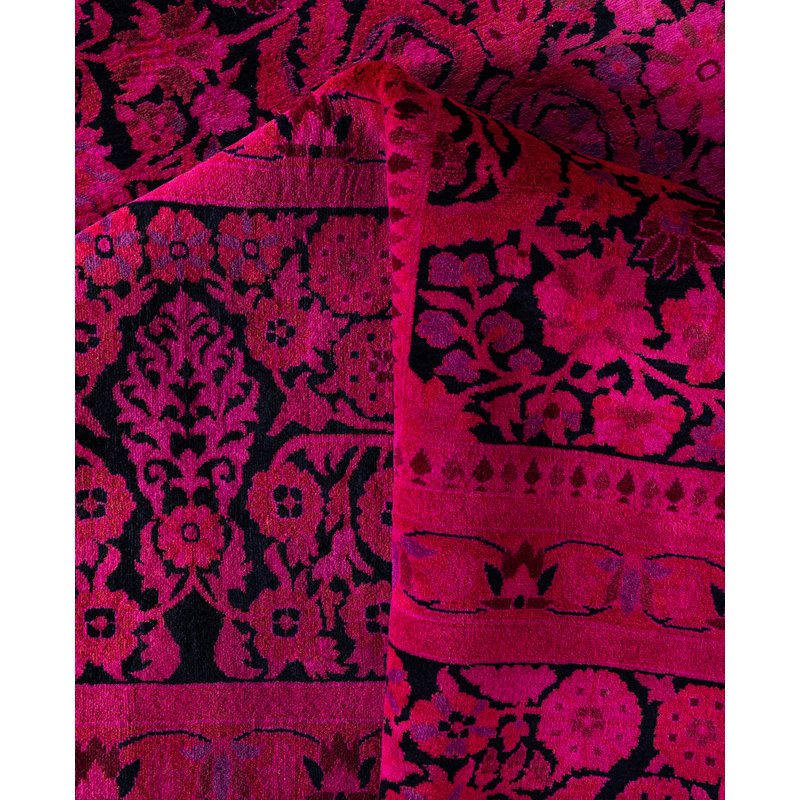Tapis rose en laine noué à la main de style moderne et contemporain Caceres 9 pi 1 po x 11 pi 10 po