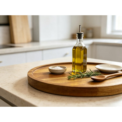 Acacia Wood Lazy Susan Turntable for Kitchen Cabinet, Pantry, and Table Organization - 12-Inch Natural Solid Wood Rotating Organizer