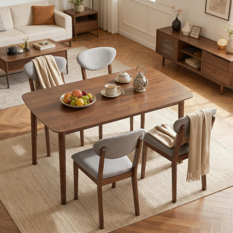 5-Piece Foam Dining Table Set Light Gray,Walnut