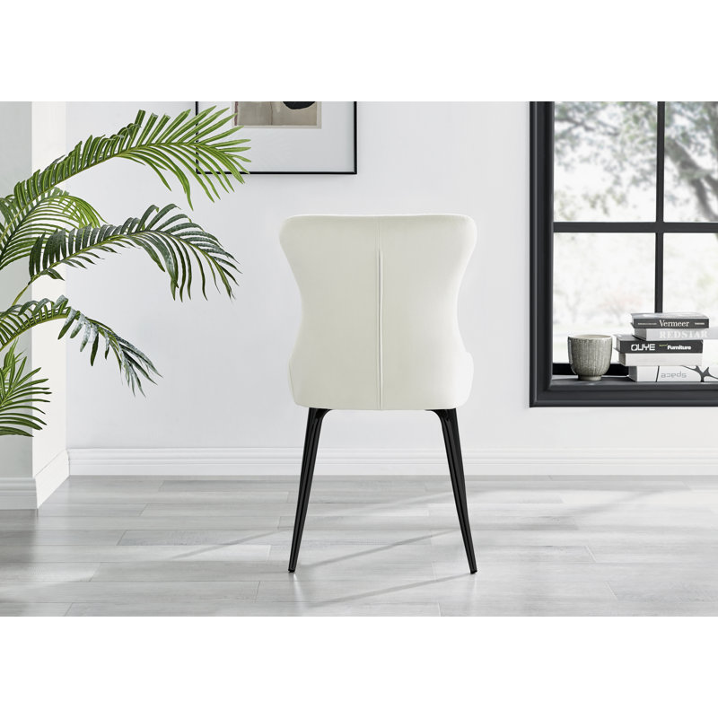 Illman Luxury Velvet Upholstered Dining Chair - Elegant Modern Deco Style, Cream, Black