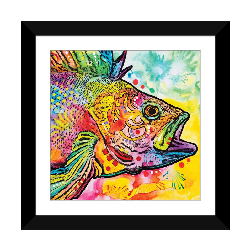 « fish », impression sur toile, H 16 po x l 16 po x P 1 po, Papier d'art encadré noir, Blanc