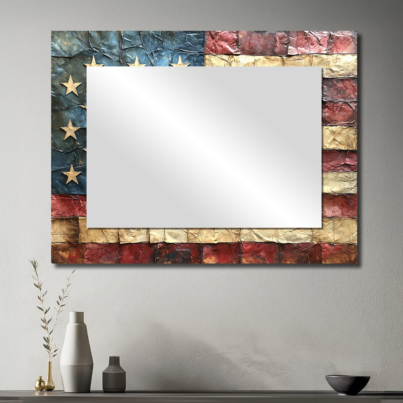 Declaration Of Independence American Flag I - Floral Decorative Mirror Wall Art - Printed On Metal, 30" x 40"