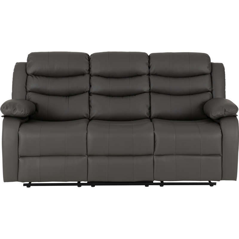 3 Seater Faux Leather Sofa, Grey Faux Leather
