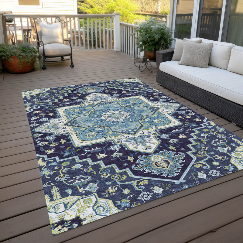 Tapis intérieur / extérieur bleu marine lavable Bellaya , 3 pi x 5 pi