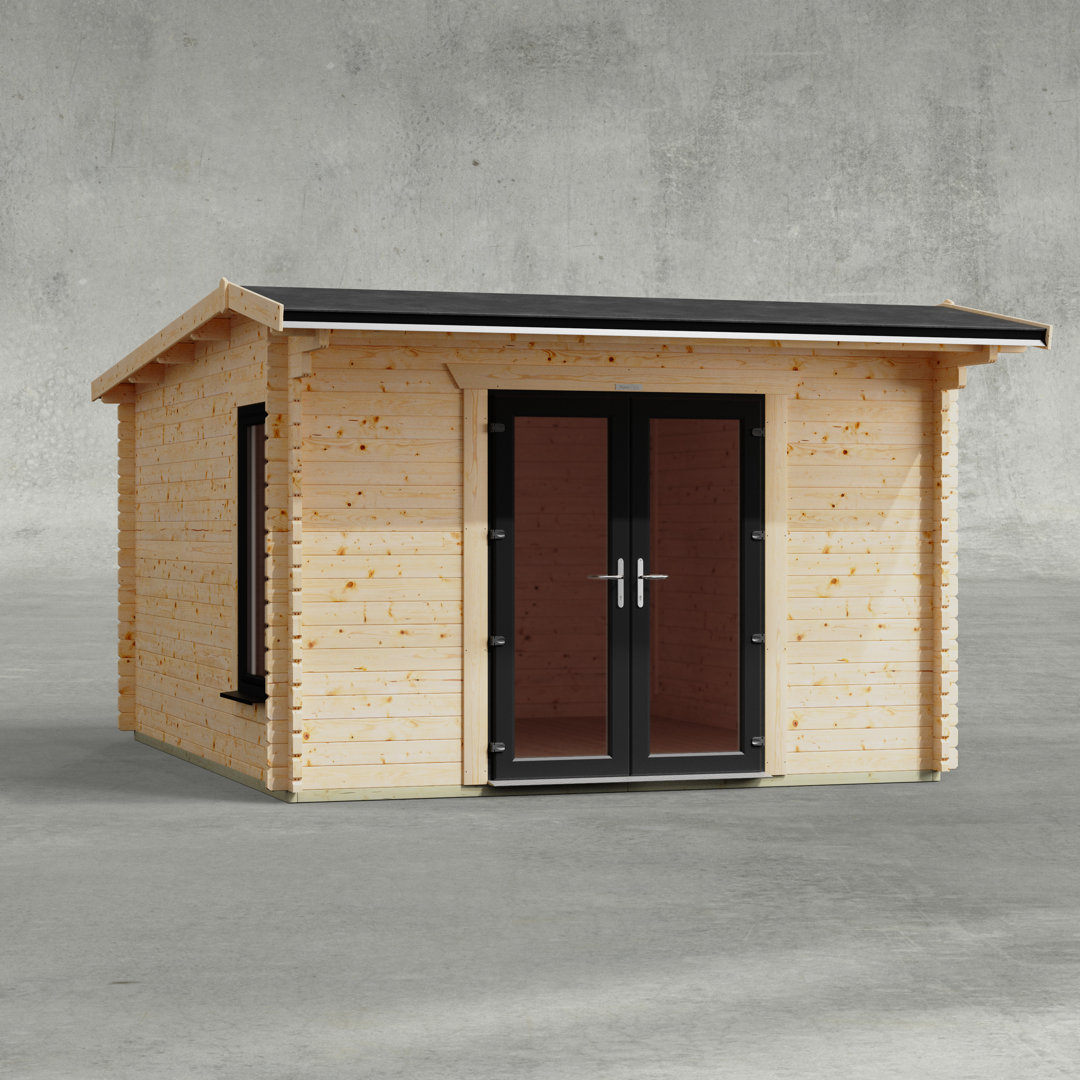 Powersheds 12 x 14ft Apex Log Cabin - Centre Double Door - 44mm Timber Walls - Anthracite uPVC Double Doors & Tilt Turn Windows - EPDM Rubber Roof - Image 3