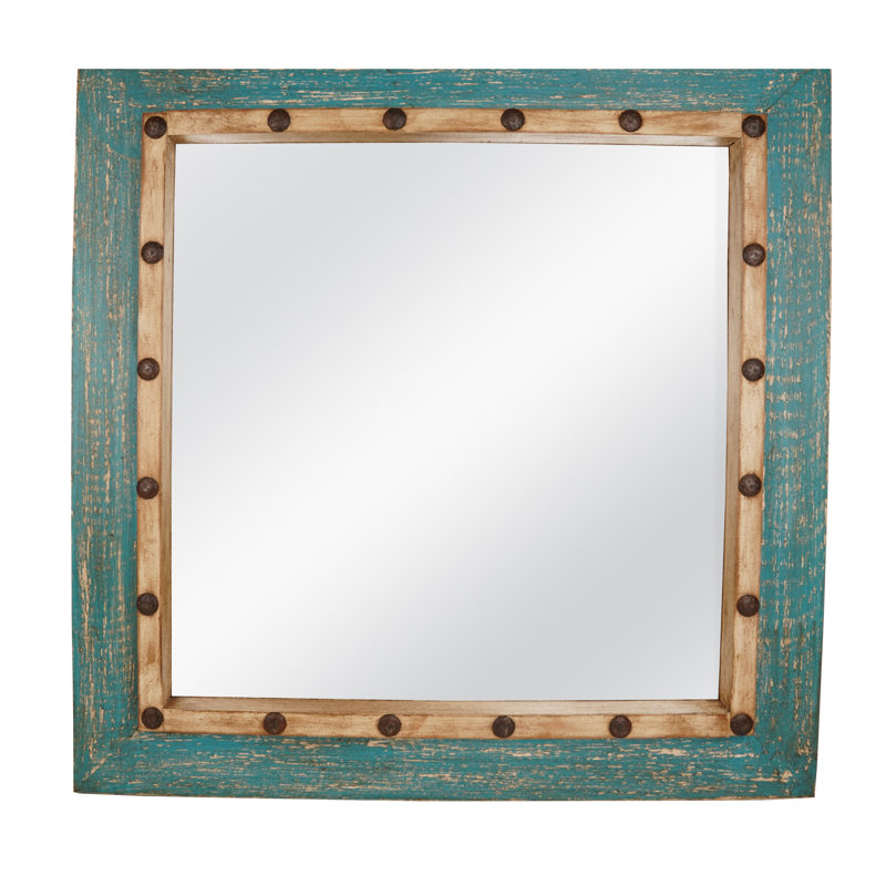 Balsamo Wood Flat Wall Mirror, 30" x 30", Blue/Brown