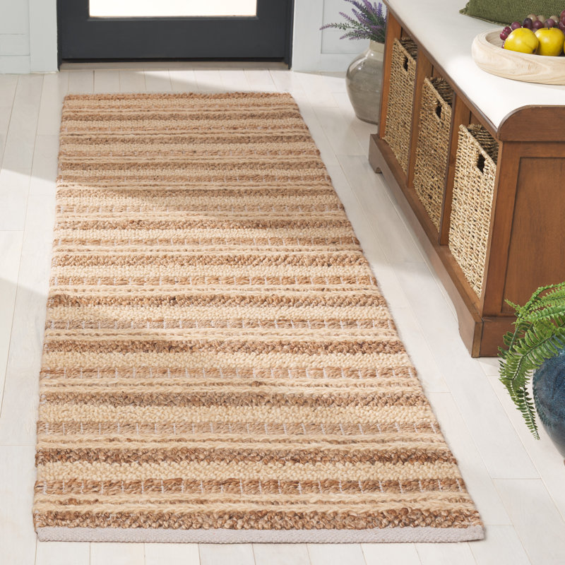 Hand Woven Wool/Jute/Cotton Striped Rug in Brown/Beige, Runner 2'3" x 8'