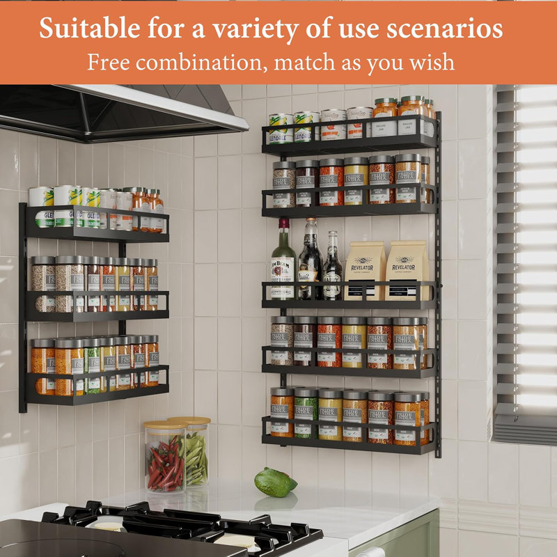 Wall Mount Spice Rack Organizer 5 Tier Height-Adjustable