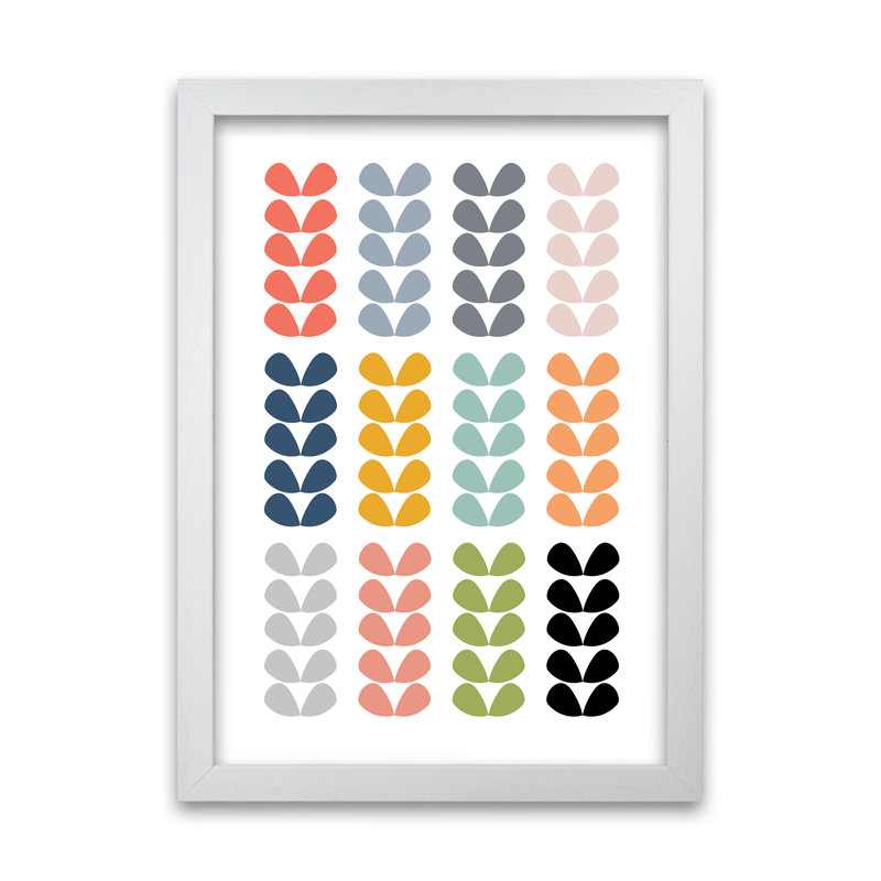 Scandinavian Folk Rainbow Leaves Original - Print, 30cm H x 21cm W x 3cm D, White Frame