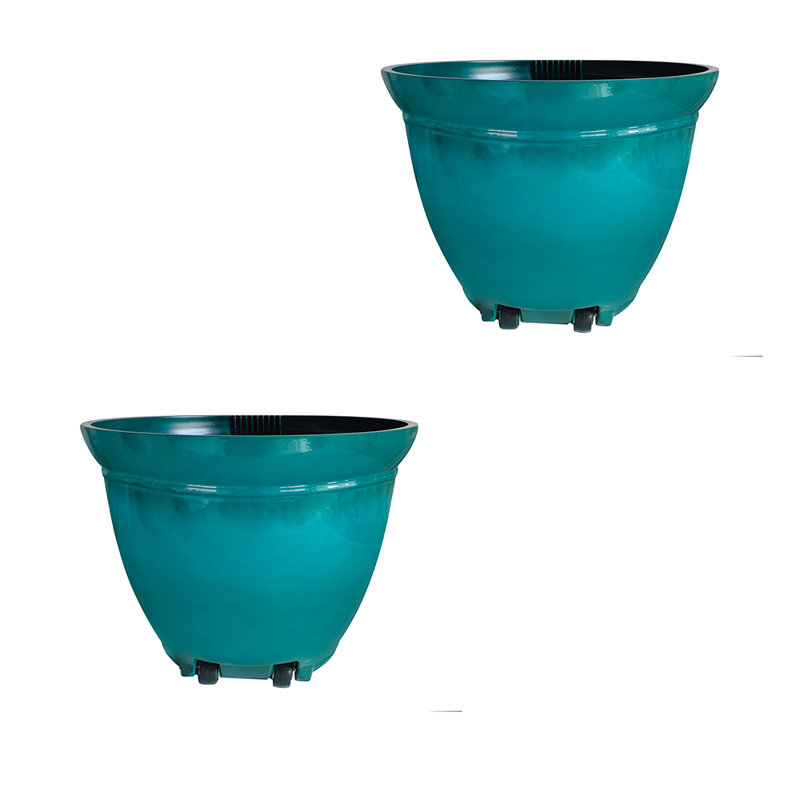 Boîte à fleurs 17,5 "avec roues Kittredge, turquoise, paquet de 2