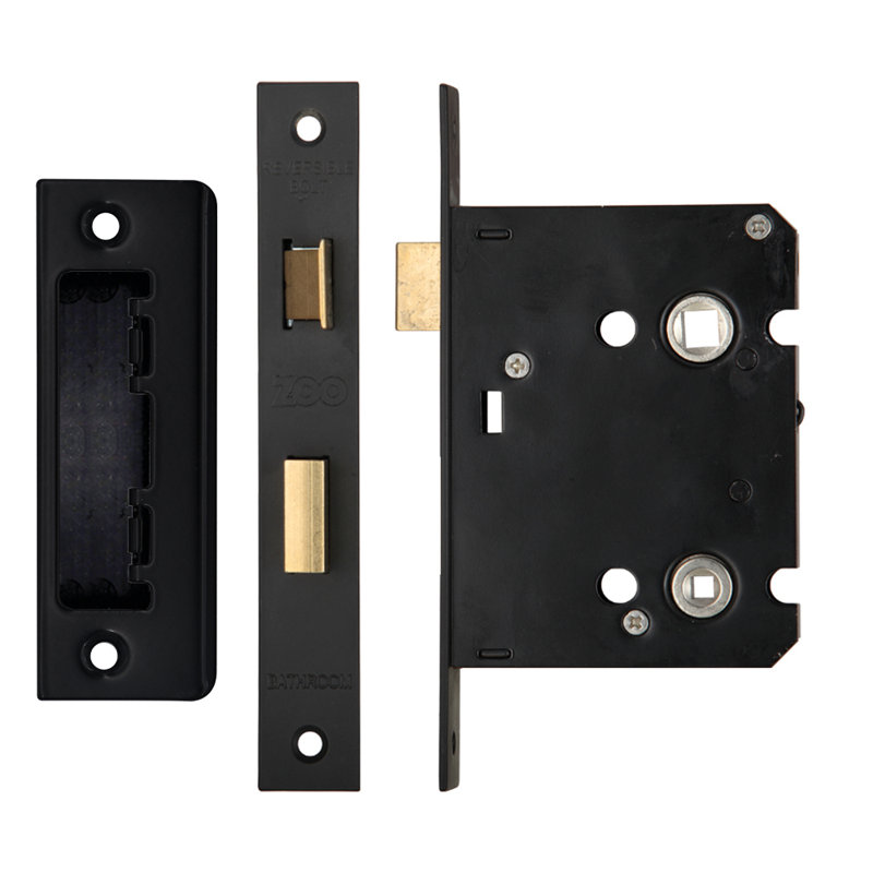 Bathroom Bolt, Powder Coated Black, 13.5cm H x 2.2cm W x 7.8cm D
