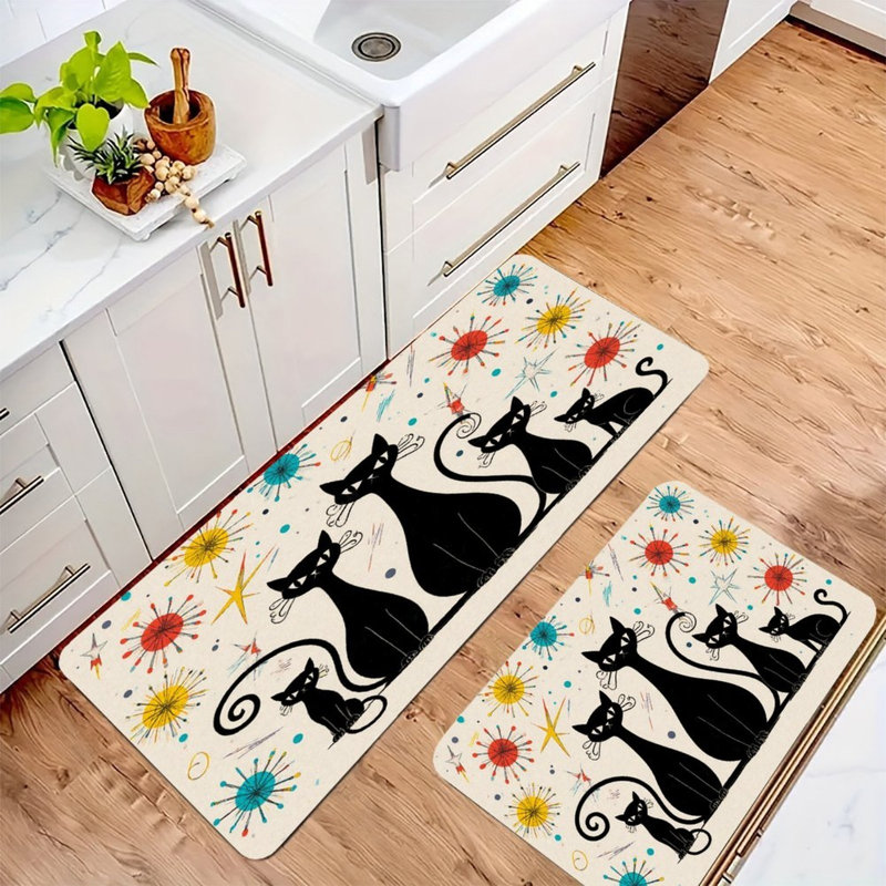 Tapis de cuisine antidérapant 2 pièces Black Cats Starburst