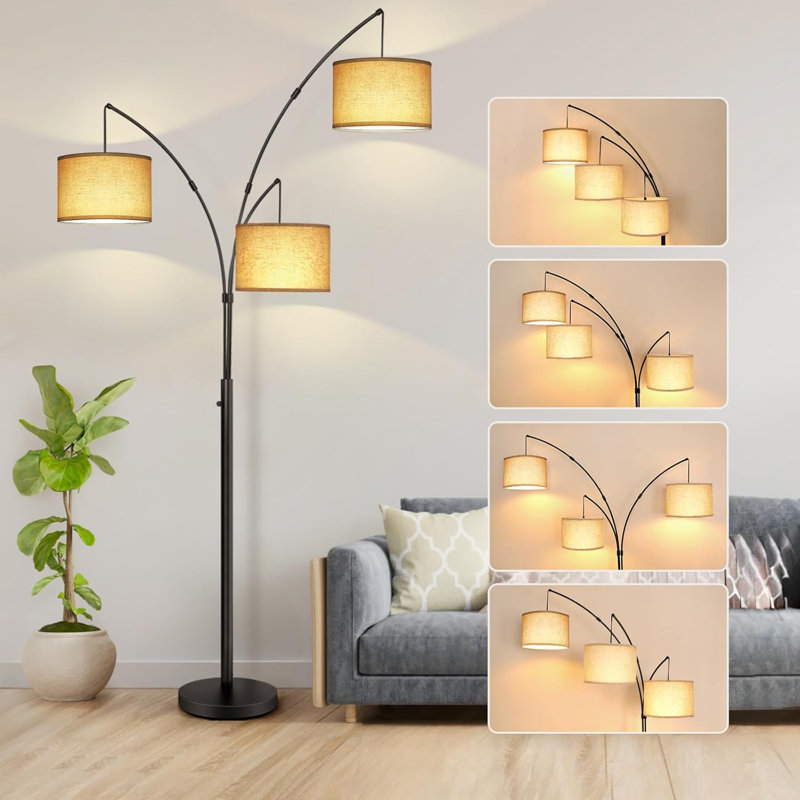 Inch Modern Arched Floor Lamp, 3 Adjustable LED Light Arms, 2400Lm Bright, For Bedroom/Living Room/Office