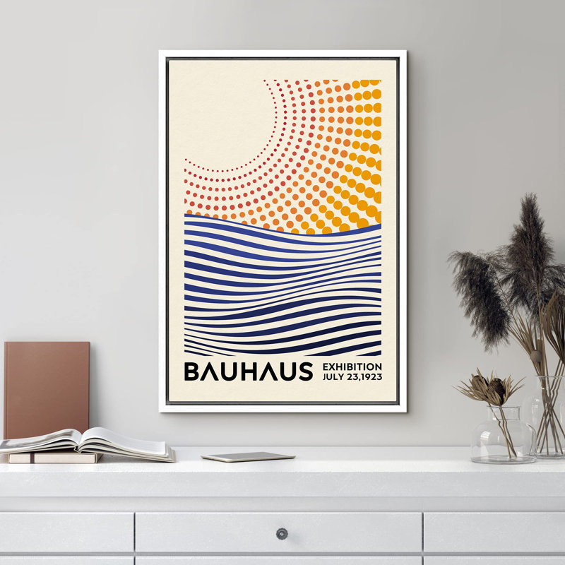 Oeuvre classique «Mid-Century Bauhaus géométrique soleil et océan» sur, Blanc, H 24 po x l 16 po