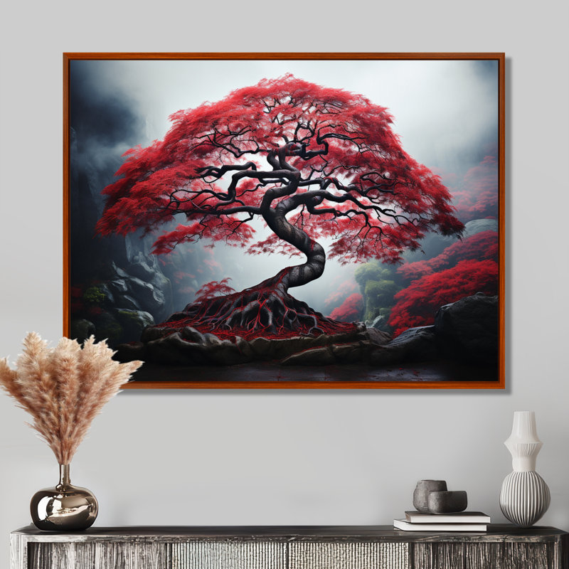 Érable japonais rouge - art mural sur toile Japon, 16" H x 32" W, Cadre flottant brun