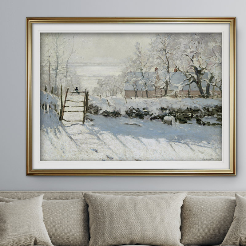 «The Magpie» par Claude Monet, impression, H 31 po x l 43 po x P 1,5 po, Noir